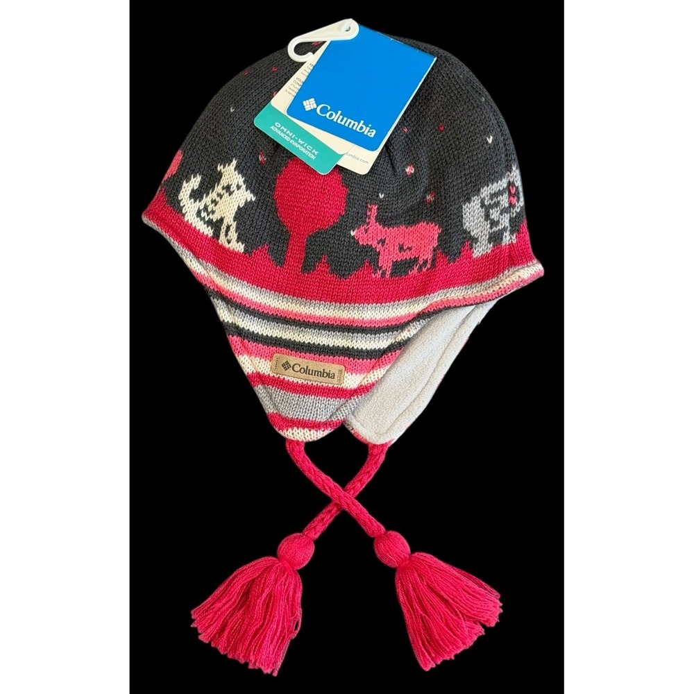 Columbia Youth Girls Beanie Winter Snow Hat Pink Gray Omni-wick One Size NWT